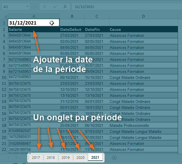 Format d'import des données avec Excel